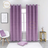 2 Pieces Plain Dyed Velvet Eyelet Curtains-Smoke Purple